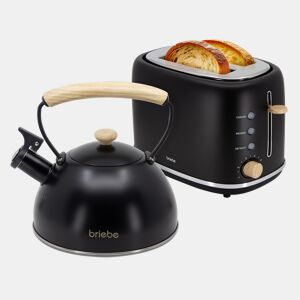 Briebe SKT1177BLK Nordic Tostapane a Fessura Larga a 2 Fette+ Chaleira de Indução com Apito, 2,3 L, 870, Preto