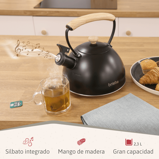 Briebe SKT1177BLK Nordic Tostapane a Fessura Larga a 2 Fette+ Chaleira de Indução com Apito, 2,3 L, 870, Preto