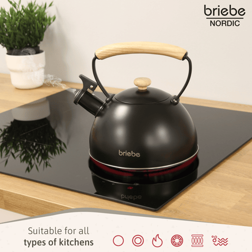 Briebe SKT1177BLK Nordic Tostapane a Fessura Larga a 2 Fette+ Chaleira de Indução com Apito, 2,3 L, 870, Preto