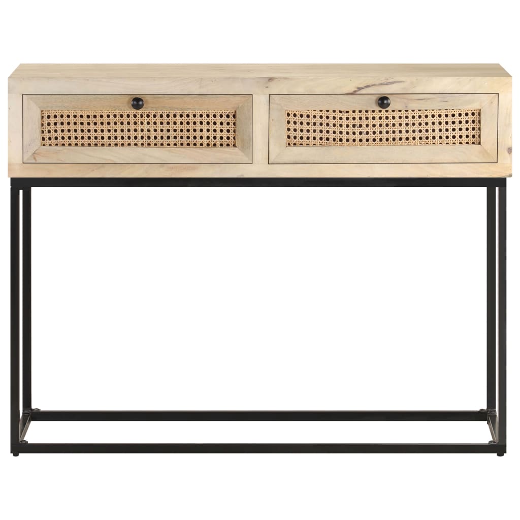 Mesa consola - mesa de entrada madera maciza de mango y caña natural 100x35x76 cm