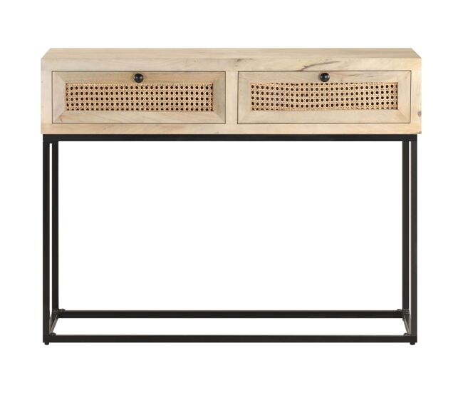 Mesa consola - mesa de entrada madera maciza de mango y caña natural 100x35x76 cm
