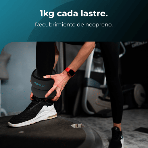 Cecotec Conjunto de 2 pesos ajustáveis com velcro para tornozelos e pulsos. Peso individual de 1 kg. Enchido de areia.