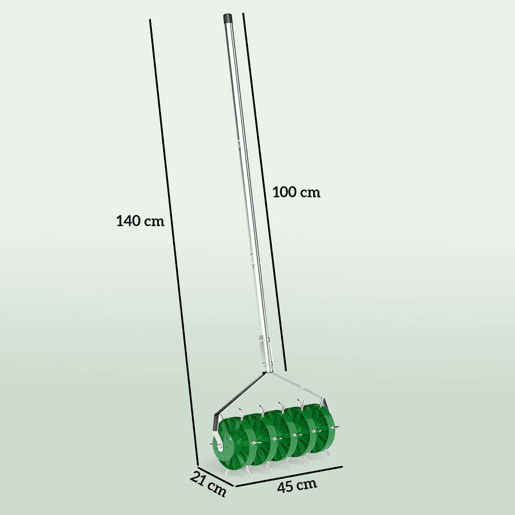 Outsunny Rolo Aireador de Relva Aireador de Relva Manual com Pontas e Cabo Desmontável de 100 cm em Três Peças para Soltar o Solo para Jardim Pátio 45x21x140 cm Verde Escuro