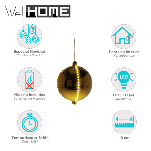 Bola de Natal LED Well Home com 4 luzes de corda