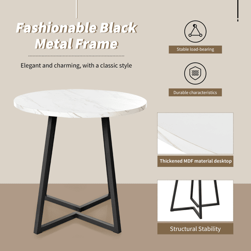 Mesa redonda 1 peça - Mesa de cozinha com estrutura metálica única - Branco Preto