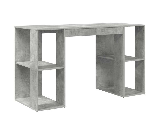 Escritorio - mesa de ordenador con almacenamiento gris hormigón 130 x 50.5 x 75 cm