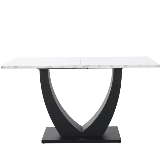 Mesa de jantar 140x75,5 cm - Mesa de cozinha moderna, estrutura em metal, padrão marmorizado, pés ajustáveis - BrancoPreto