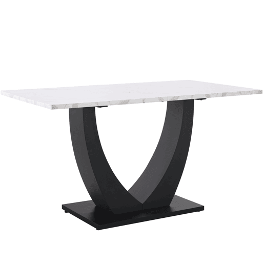 Mesa de jantar 140x75,5 cm - Mesa de cozinha moderna, estrutura em metal, padrão marmorizado, pés ajustáveis - BrancoPreto