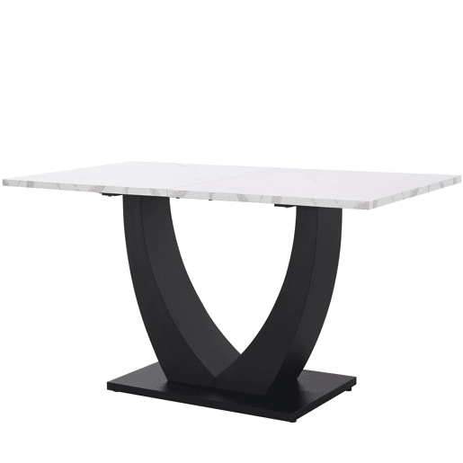 Mesa de jantar 140x75,5 cm - Mesa de cozinha moderna, estrutura em metal, padrão marmorizado, pés ajustáveis - BrancoPreto