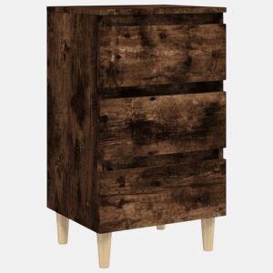 Mesa De Cabeceira - Mesinha De Cabeceira pernas de madeira 40x35x69 cm carvalho fumado