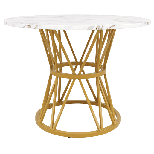 Mesa redonda 100x100 cm - Mesa de cozinha, mesa de café para 4 pessoas, pernas de metal, tampo em MDF com acabamento em mármore - Dourado