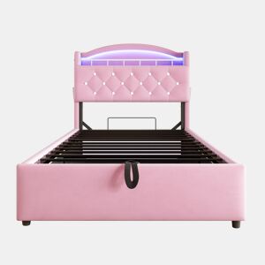 Cama infantil 90x200 - Cama multifuncional com arrumação, LED e porta USB - Rosa