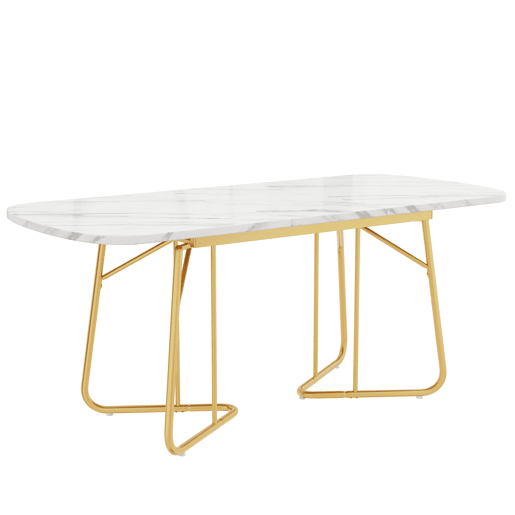 Mesa de jantar extensível 140180x80 cm - estilo luxuoso, com pernas de metal douradas, estrutura de mármore - branco