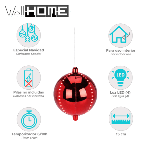 Bola de Natal LED Well Home com 4 luzes de corda