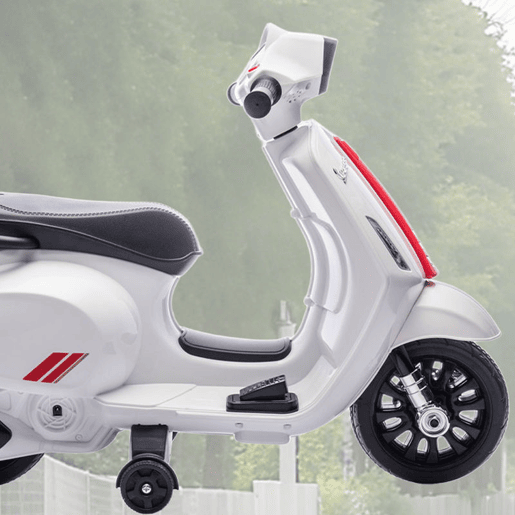 AIYAPLAY Moto Elétrica Infantil 6V com Licença Vespa, Motocicleta Elétrica com Rodas de Apoio de 6,9'', Velocidade de 2,5kmh, Farol e Buzina, para Crianças de 2-4 Anos, Branco