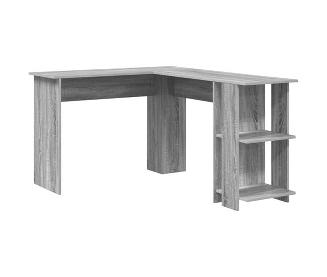 Escritorio - mesa de ordenador esquinero con estantes con estante gris sonoma