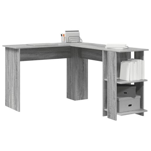 Mesa de canto - Secretária com Armazenamento com prateleira Cinza Sonoma