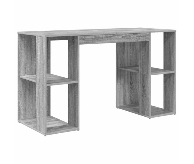 Escritorio - mesa de ordenador con almacenamiento gris sonoma 130 x 50.5 x 75 cm