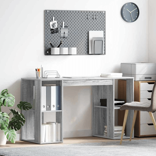 Secretária Escrivaninha de computador - com Armazenamento Cinza Sonoma 130 x 50,5 x 75 cm