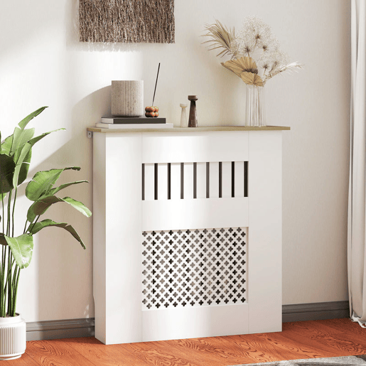 HOMCOM Cobertura para Radiadores Proteção Radiador de MDF 78x19x81 cm Cobertura de Radiador Desenho Moderno de Ripas e Colmeia para Sala Quarto Branco