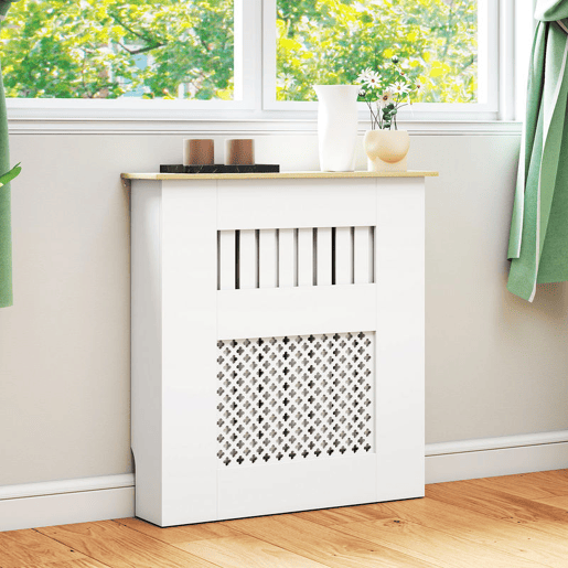 HOMCOM Cobertura para Radiadores Proteção Radiador de MDF 78x19x81 cm Cobertura de Radiador Desenho Moderno de Ripas e Colmeia para Sala Quarto Branco