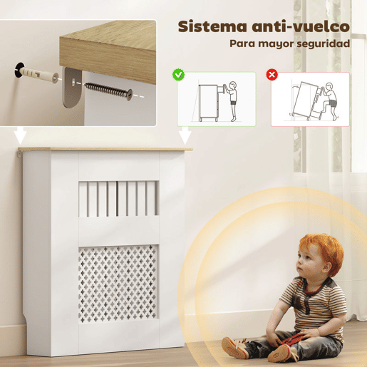 HOMCOM Cobertura para Radiadores Proteção Radiador de MDF 78x19x81 cm Cobertura de Radiador Desenho Moderno de Ripas e Colmeia para Sala Quarto Branco