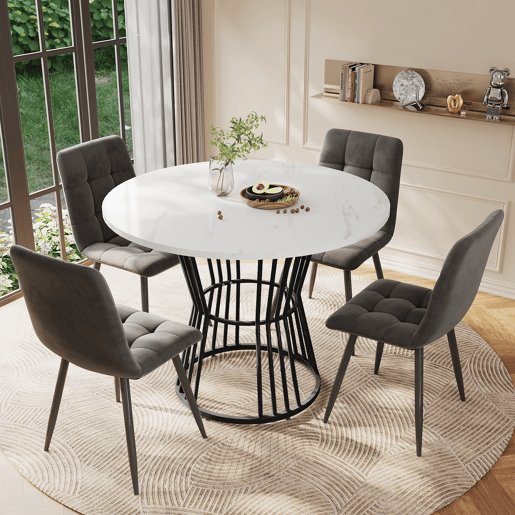 Mesa de jantar 1 peça - Mesa de cozinha com estrutura metálica, estilo moderno com acabamento em mármore - Preto