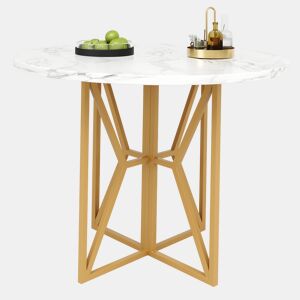 Mesa redonda 80x80 cm - mesa para 4-6 pessoas, pernas douradas, superfície em MDF marmorizado