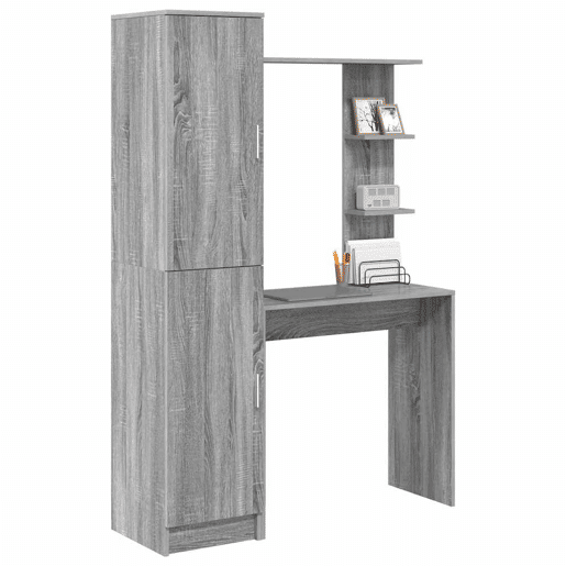 Secretária Escrivaninha de computador - com Armazenamento com prateleira 2 pcs Sonoma cinzento