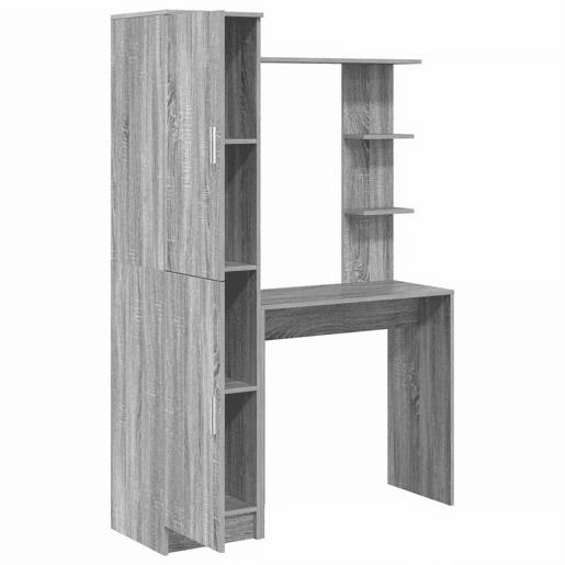 Secretária Escrivaninha de computador - com Armazenamento com prateleira 2 pcs Sonoma cinzento