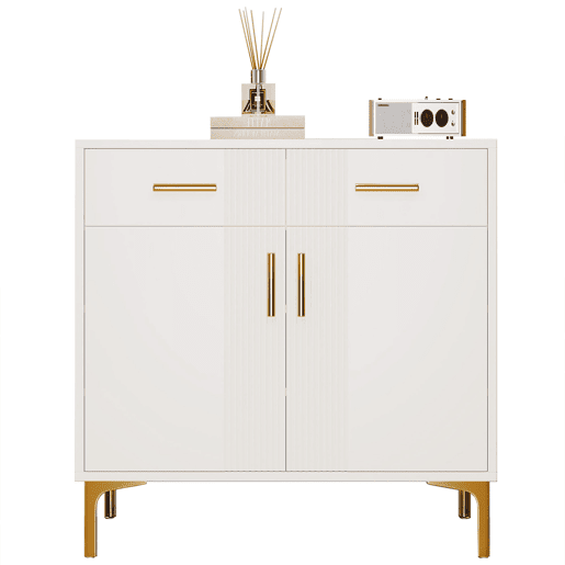 Aparador moderno 80x35x79,5 cm - com 2 portas, 2 gavetas, puxadores e pés metálicos