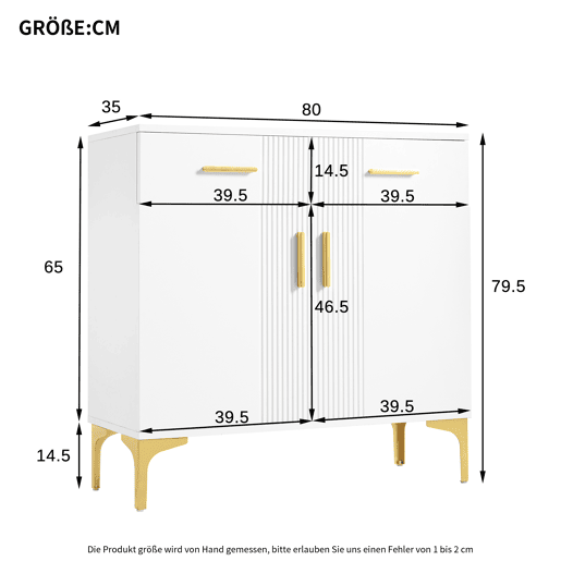 Aparador moderno 80x35x79,5 cm - com 2 portas, 2 gavetas, puxadores e pés metálicos