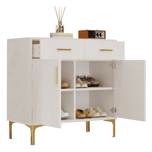 Aparador moderno 80x35x79,5 cm - com 2 portas, 2 gavetas, puxadores e pés metálicos