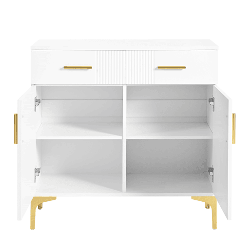 Aparador moderno 80x35x79,5 cm - com 2 portas, 2 gavetas, puxadores e pés metálicos
