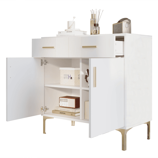 Aparador moderno 80x35x79,5 cm - com 2 portas, 2 gavetas, puxadores e pés metálicos