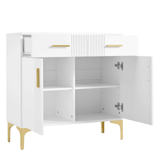 Aparador moderno 80x35x79,5 cm - com 2 portas, 2 gavetas, puxadores e pés metálicos