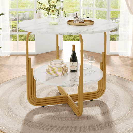 Mesa redonda 80x80 cm - Mesa de jantar, mesa de café para 4 pessoas, com pequena placa redonda no centro para arrumação - Branco