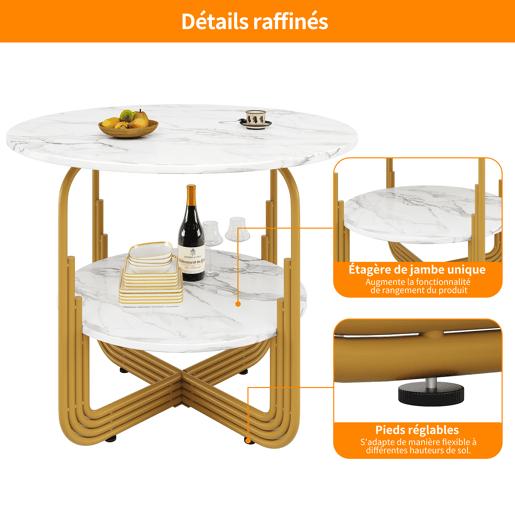 Mesa redonda 80x80 cm - Mesa de jantar, mesa de café para 4 pessoas, com pequena placa redonda no centro para arrumação - Branco