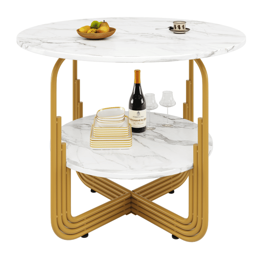 Mesa redonda 80x80 cm - Mesa de jantar, mesa de café para 4 pessoas, com pequena placa redonda no centro para arrumação - Branco