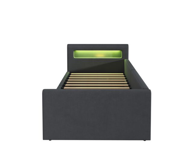 Cama infantil 90x200 cm - con led, luz nocturna, puerto usb, estante, almacenamiento hidráulico, cama individual, para niños y niñas, tela de