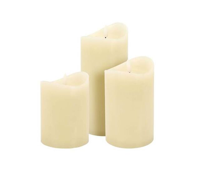 Well home juego de 3 velas led con efecto gelatina en color marfil y tamaños variados