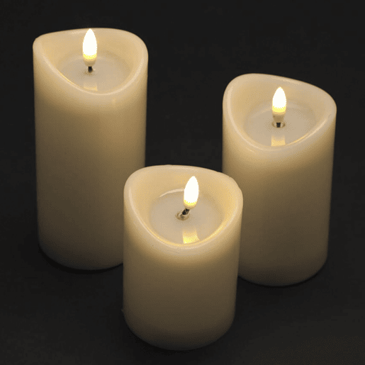 Conjunto de 3 velas LED com efeito gelatina e vários tamanhos
