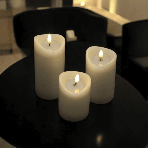 Conjunto de 3 velas LED com efeito gelatina e vários tamanhos
