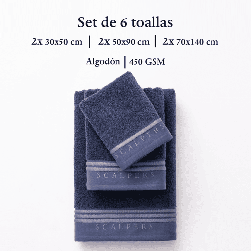 Conjunto de 6 toalhas de banho 450GSM em algodão Scalpers Home