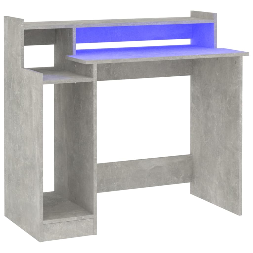 Escritorio - mesa de ordenador led madera contrachapada gris hormigón 97x45x90 cm