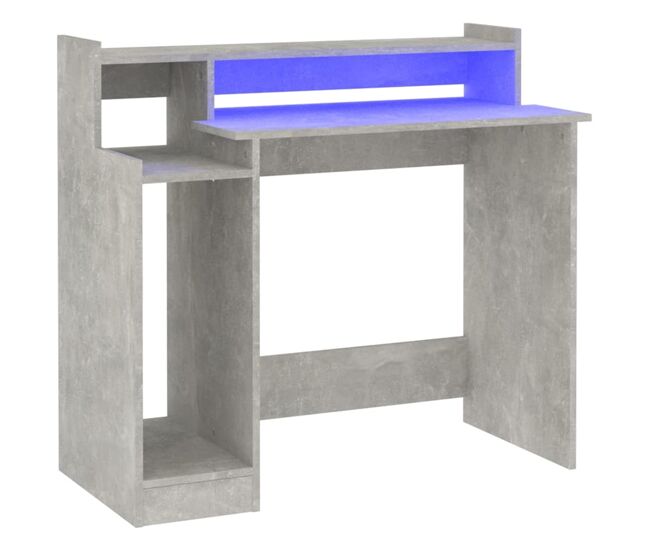 Escritorio - mesa de ordenador led madera contrachapada gris hormigón 97x45x90 cm