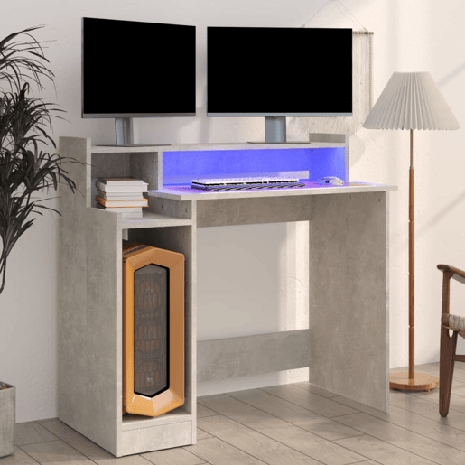 Secretária - Escrivaninha de computador c LED 97x45x90cm derivados madeira cinzento cimento