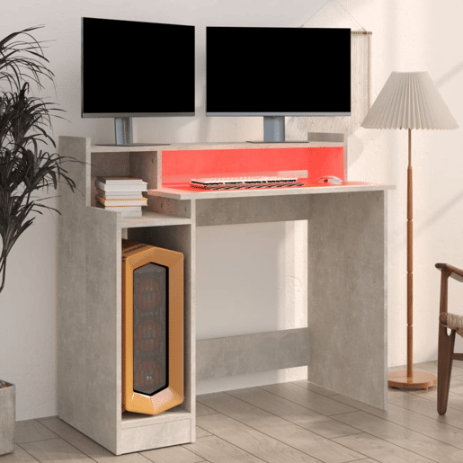 Secretária - Escrivaninha de computador c LED 97x45x90cm derivados madeira cinzento cimento
