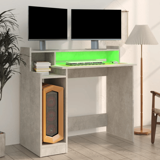 Secretária - Escrivaninha de computador c LED 97x45x90cm derivados madeira cinzento cimento
