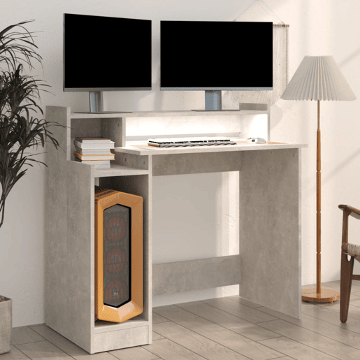 Secretária - Escrivaninha de computador c LED 97x45x90cm derivados madeira cinzento cimento